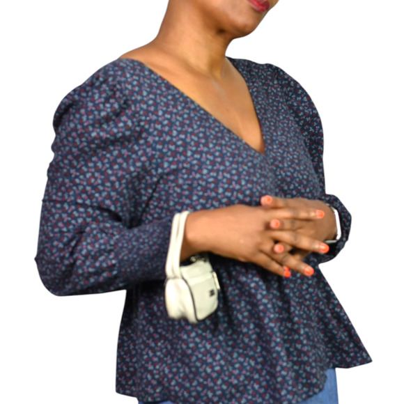 Madewell Tie Back Peplum Top Blue Daisies Floral Ditsy Micro Print Blouse Small - Picture 10 of 16